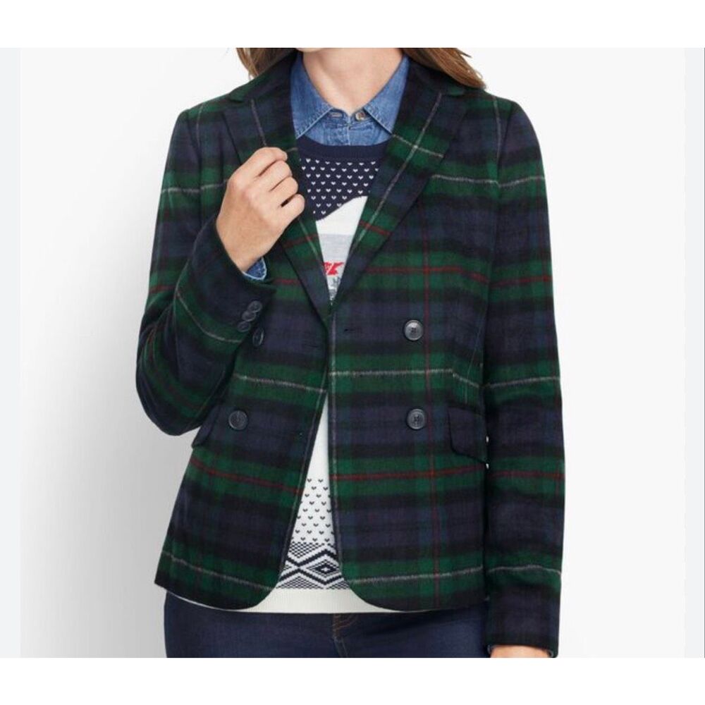 Talbots Italian Brushed Wool Plaid Double Breasted Blazer  Sz 6 NWOT